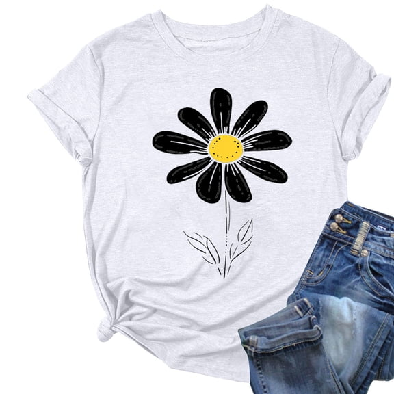 BUIGTTKLOP T-Shir for Women Short Sleeved Top Round Neck Tshirt Graphic Print Summer Tees 2026