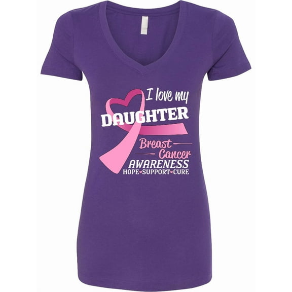Inktastic I Love My Daughter Breast Cancer Awareness Hope, Support, Love Women's V-Neck T-Shirt