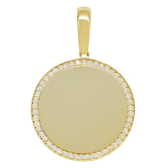 CZ Round Dog Tag Medallion Pendant Unisex Adult 10K Yellow Gold, All Sizes - Goldum NYC