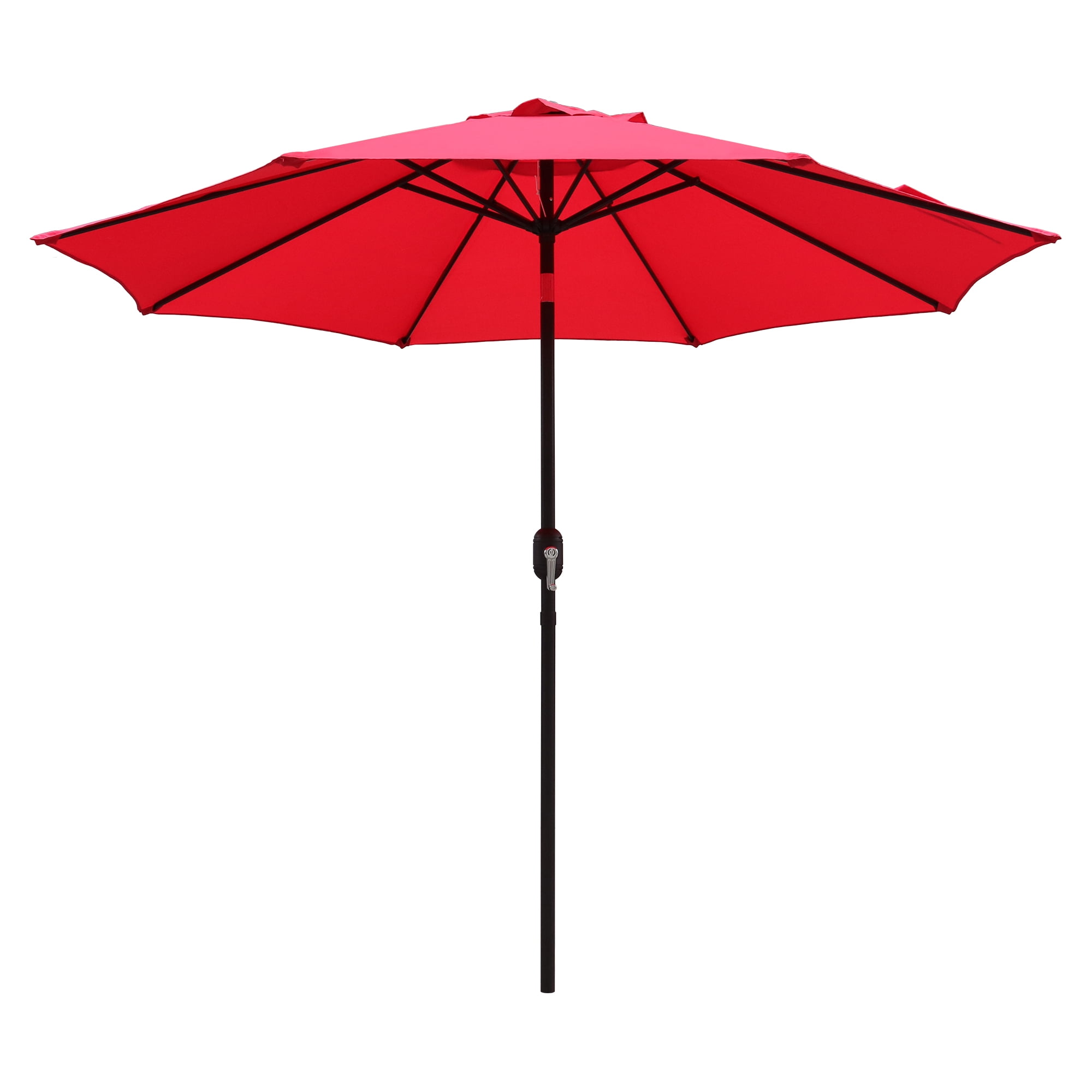Abble 9FT Outdoor Patio Umbrella with Push Button Tilt and Crank Handle, Market Umbrella with 8 Sturdy Umbrella Ribs, Waterproof for Garden, Deck, Backyard, Pool, Red