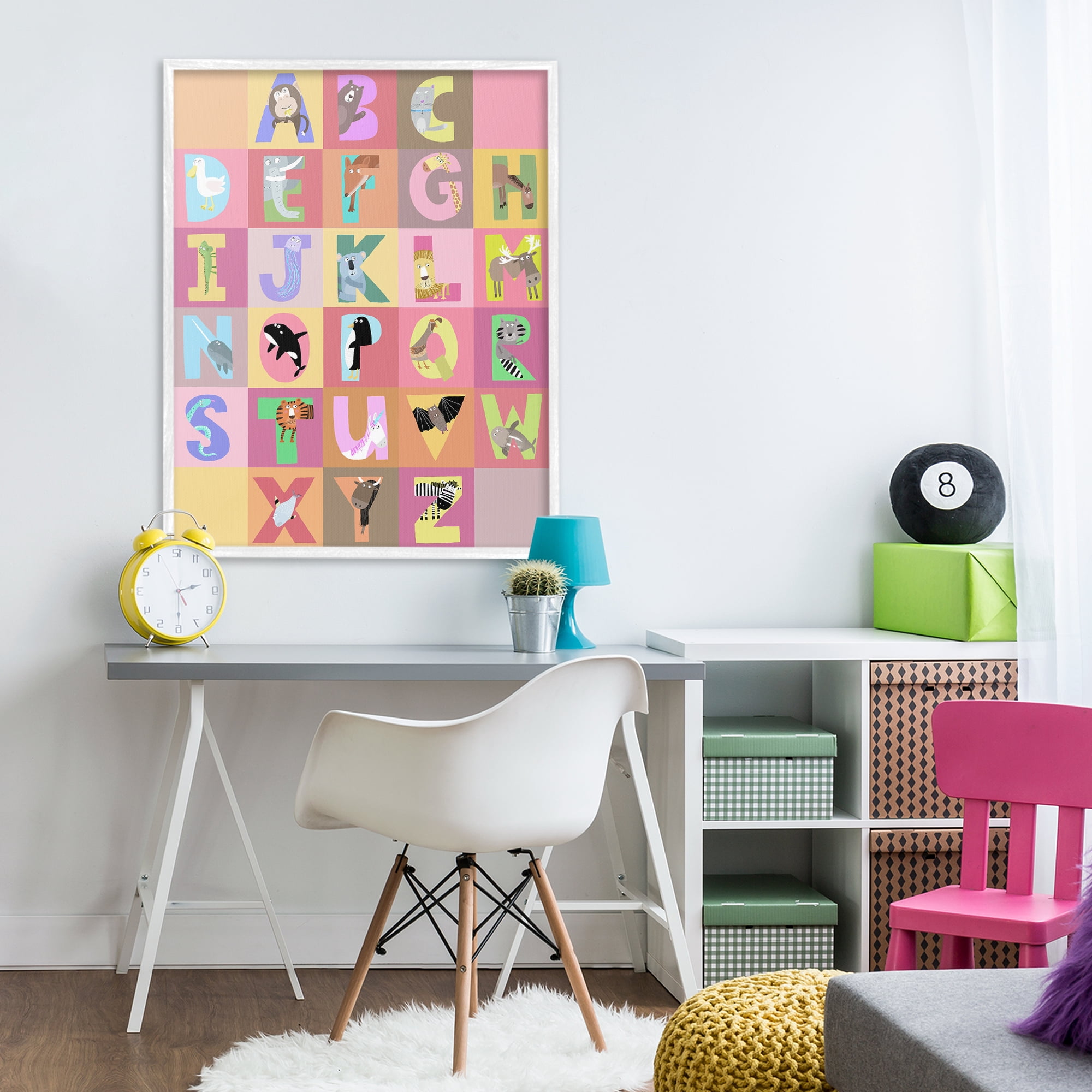 Stupell Industries Animal Alphabet in Pink White Framed Giclee Art, design by Carla Daly