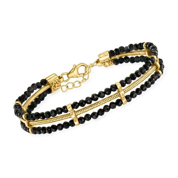 Ross-Simons 20.00 ct. t.w. Black Spinel and Snake-Chain Bracelet in 18kt Gold Over Sterling, Women's, Adult