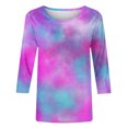 thumbnail image 4 of Busydd Womens Tops Fashion Tie Dye Blouses Casual Loose Round Neck T-Shirts 3/4 Length Sleeve Shirts Going Out Tops for Women, 4 of 5