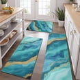 thumbnail image 2 of Teal Marble Gold Wave Pattern Kitchen Rugs Sets Of 3,Kitchen Runner Rugs Non Skid Washable,Decorative Kitchen Floor Mats for Kitchen,Sink,Laundry,17"x30"+ 17"x47" + 17"x59", 2 of 6