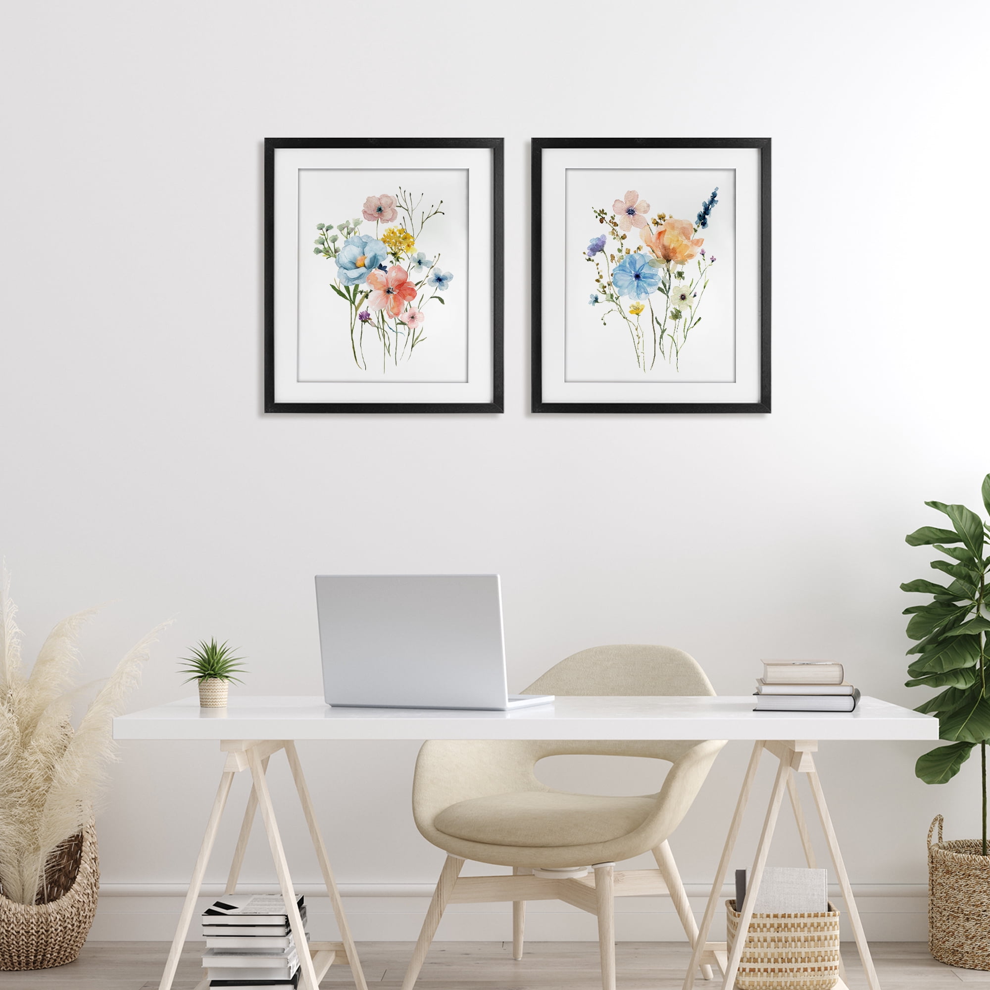 Stupell Industries Wildflower Sprig Bundles 2 Piece Black Framed Print Under Glass Set, design by Livi Finn