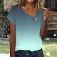thumbnail image 2 of Ruimatai Women's Casual Loose Ombre Short Sleeve Cross Sleeve Asymmetric Neck Button T-Shirt Top, 2 of 7