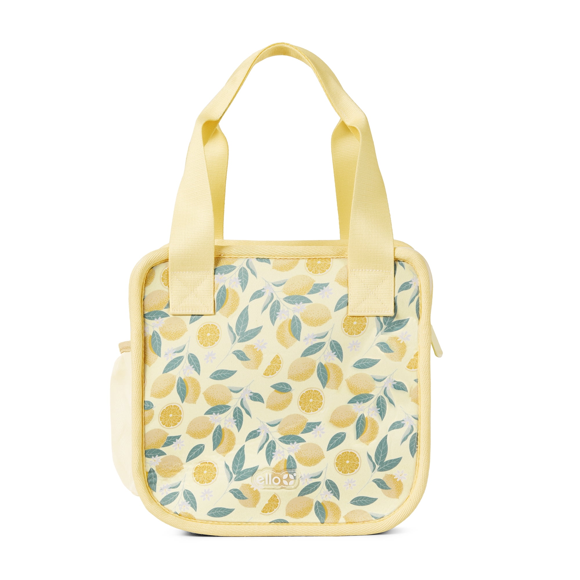 Ello Lunch Tote | Reusable Zippered Lunch Bag | Neoprene, Machine Washable with Pockets | Fits Most Meal Prep Containers | for Work, School & Travel | Yellow Lemons