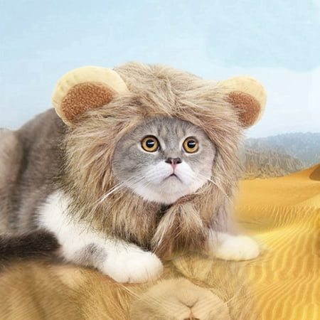 KABOER 1Pcs Creative Cute Lion Wigs Pet Hat Costume Lion Mane Cat Wig Halloween Dress Up Props