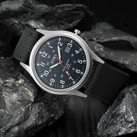 EGNMCR Men's Quartz Watch Military Men's Date Canvas Stainless Steel Sport Quartz Wrist Watch Wrist Watch