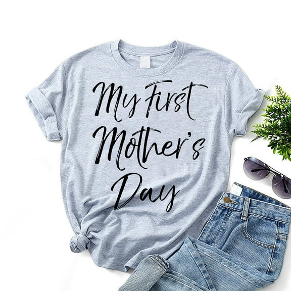 Meichang My First Mothers Day Shirts for Women Casual Short Sleeve Mom T-Shirts Funny Mother's Day Graphic T Shirts Loose Fit Crew Neck Mom Gifts Tops