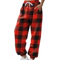 thumbnail image 3 of Pantalones de chándal estampados, talle alto, sueltos, cómodos, estilo navideño, pantalones de jogging suaves para el hogar, senderismo, fitness al aire libre, rejilla roja XXL, 3 of 5