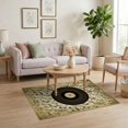 thumbnail image 3 of ODIKA 4'x6' Washable Area Rug Music Note Sepia Tone Vinyl Record Retro Sound Motif Round Movie for Dorm Room, Small Living Stain Resistant Low Profile, Easy Care, 3 of 7