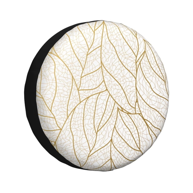 Fotbe Elegant Gold Leaf Pattern Funda de Llanta de Repuesto con Estampado, Engrosada, Ajuste Universal para Jeep, Remolque, RV, SUV, Camión-16 inch