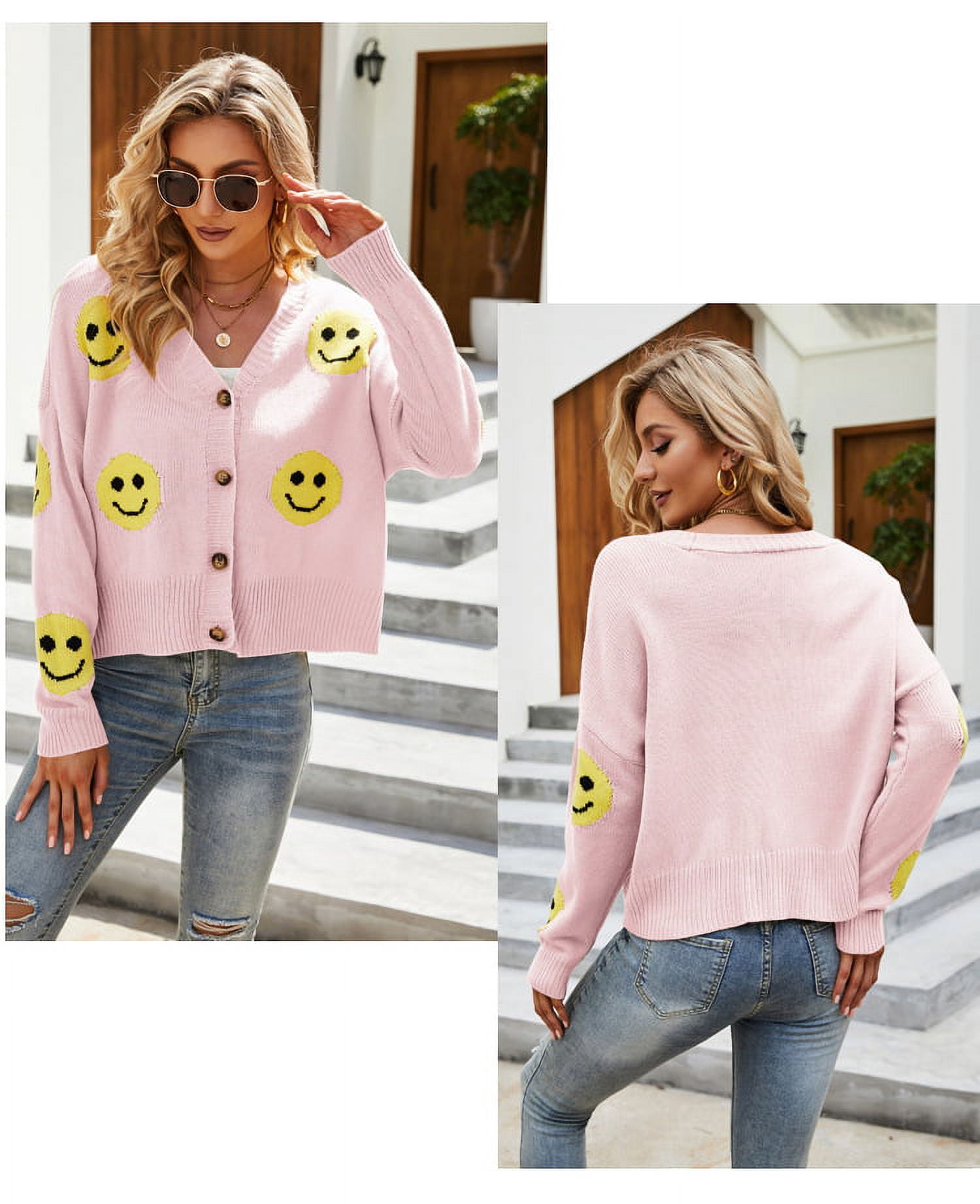 2022 Autumn Women's Smiley Face Knitted Sweater Cardigan Long Sleeve Loose  Knitted Sweater Jacket - Walmart.com