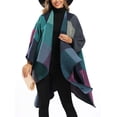 thumbnail image 1 of Women's Color Block Shawl Wrap Plus Size Cardigan Poncho Cape Open Front Long Winter Sweater Coat, 1 of 7