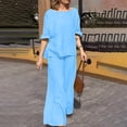 thumbnail image 2 of Jsaierl Cotton Linen Sets for Women 2 Piece Outfits Summer Loose 3/4 Sleeve Oversized Top and Wide Leg Pants Sets Loungewear, 2 of 8