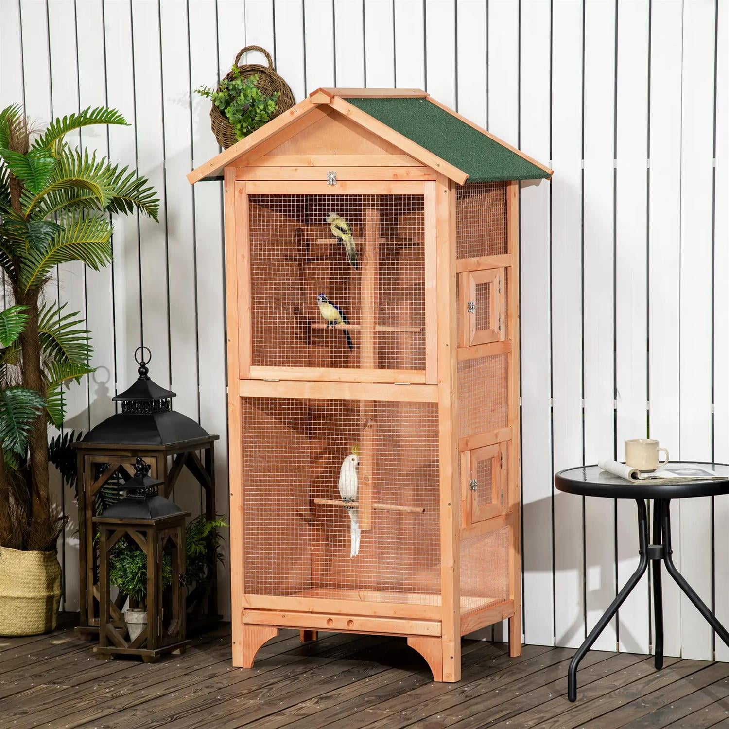 Pefilos Outdoor Bird Aviary, 60" Wooden Birdcage with Removable Bottom Tray and 4 Perch, Ideal for Finches, Parakeet, Orange