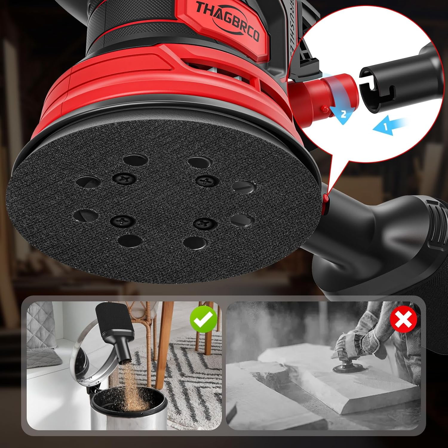 Cordless Orbital Sander Compatible for  18V, Brushless Electric Sander with 12000 RPM and 6 Variable Speeds
