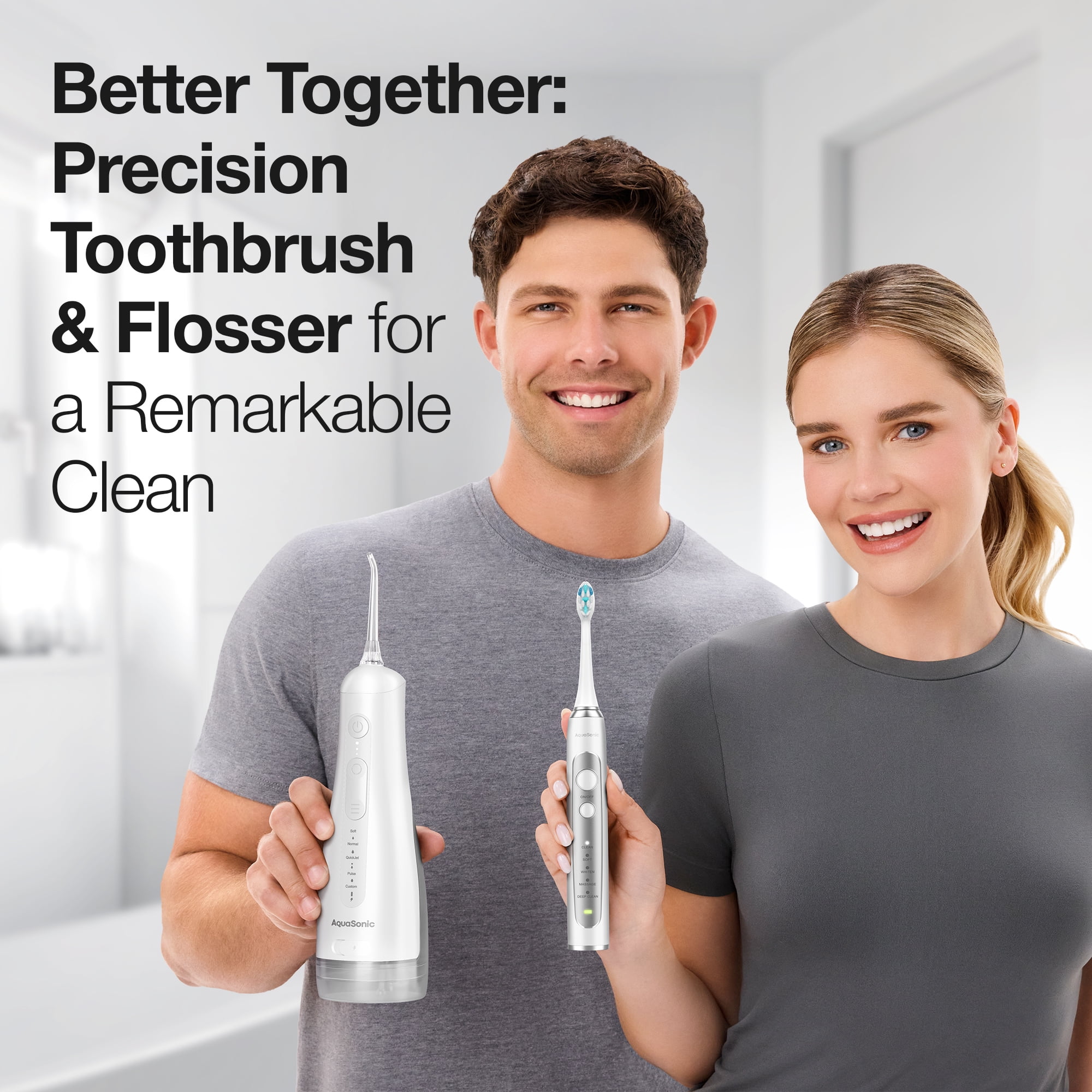 AquaSonic Precision Rechargeable Electric Toothbrush, 5 Modes, 30-Day Battery, Travel Case + 4 ProFlex Brush Heads - White