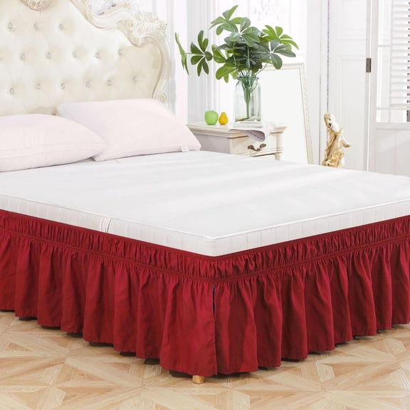 Iuhan Bed Skirt, Wrap Around Elastic Ruffles Bed Skirt with Belt, Solid Color Bed Skirt for Twin Bed, Classic Bedroom Decor, No Split Corners Design