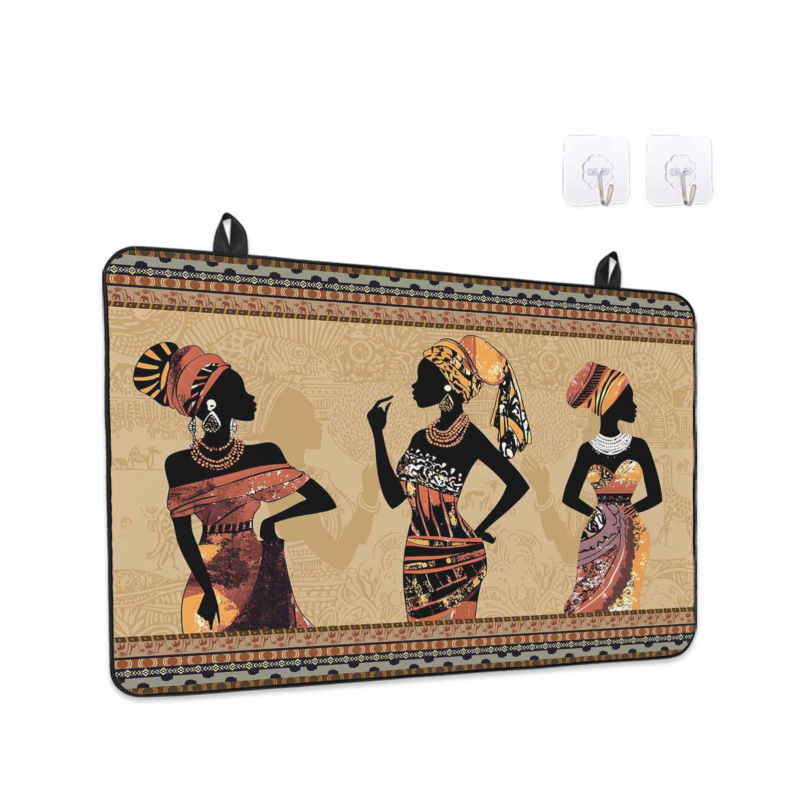 African Black Women Stove Top Cover for Electric Stove, Heat-proof & Non Slip Glass Top Stove Cover Protector, Boho Ethnic Tribe Vintage Brown Kitchen Flat Cooktop Rubber Mat 24x21 Inches