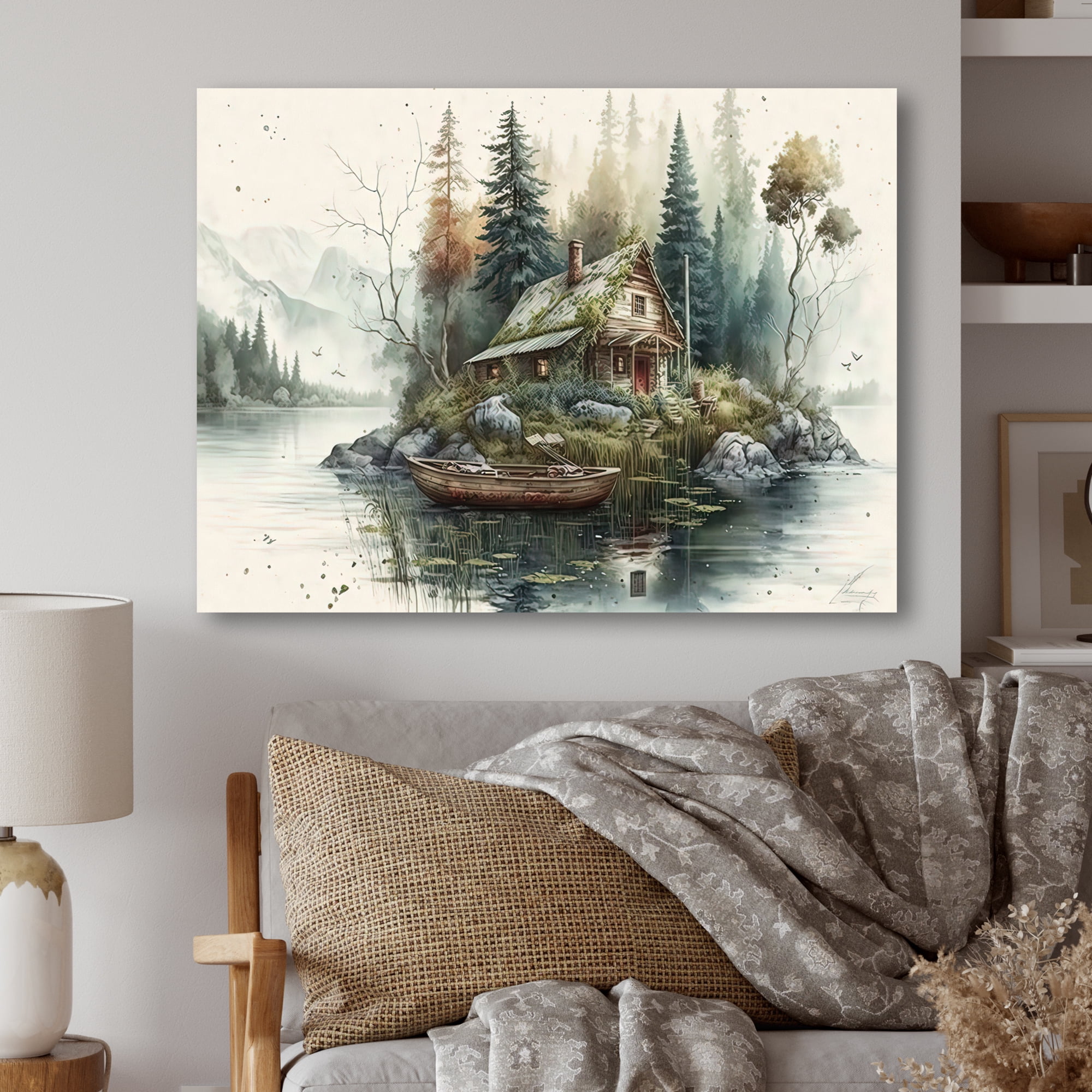 Designart Fishing House By The Lake I Canvas Wall Art