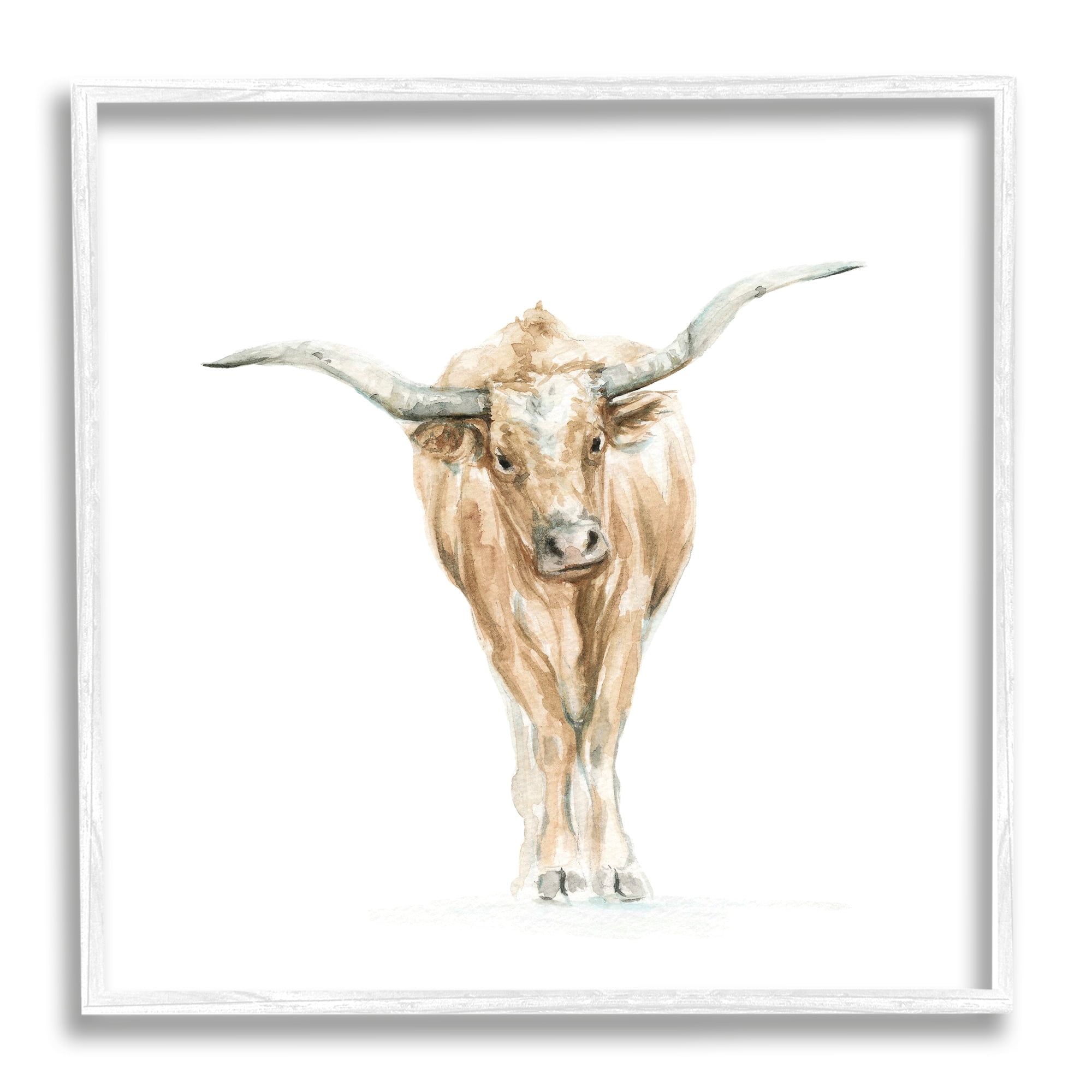 Stupell Industries Longhorn Cattle Watercolor Portrait Children's Wild Animal, 12 x 12,Design by Fox Hollow Studios