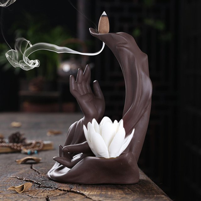 Soporte de de reflujo con forma de Buda de con estatuilla de artesanía de flores Titular de de Buda Arte para la Soledad Quemador de incienso