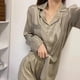 thumbnail image 2 of Conjunto de pijama informal para mujer, ropa de dormir de 2 piezas, pantalones largos, estilo coreano sólido, manga larga, ropa de noche con bolsillo, otoño, 2023, 2 of 4
