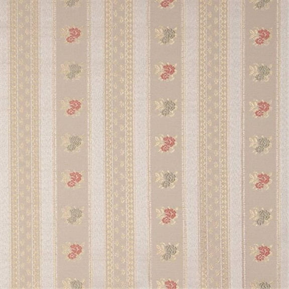 Designer Fabrics 54 in. Wide Gold- White- Red And Green- Floral Striped Brocade Upholstery Fabric