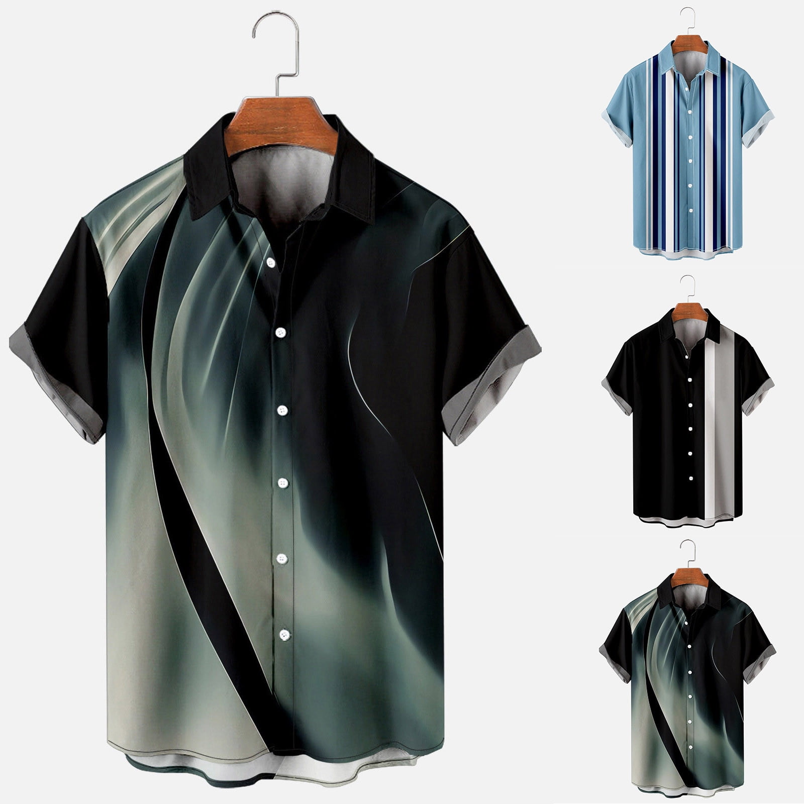 Chemise Hawaïenne Homme à Manches Courtes - Imprimé Flamme 3D, Polyester Respirant, Coupe Décontractée, Pour Plage Et Vacances - 7
