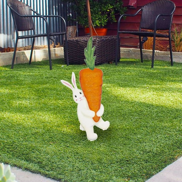 Easter Yard Signs Carrot Rabbit Footprints Outdoor Decorations Easter Bunny Wooden Outdoor Decorations Easter Bunny Carrot Decorations Outdoor Signs Cute Easter Rabbit