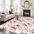 thumbnail image 3 of Summer Washable Living Room Rugs 5'x7', Retro Yellow Blue Ocean Shell Starfish Conch Low Pile Throw Large Area Rugs Non-Slip Sturdy Edge Binding Carpet for Dining Room Bedside Kitchen, 3 of 9