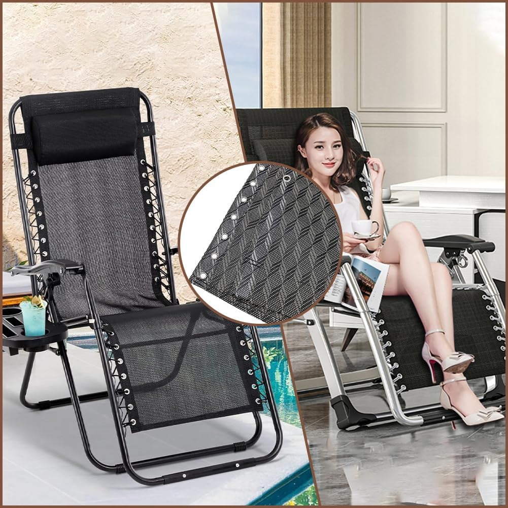 Zero Gravity Chair Replacement Fabric Antigravity Folding Lounge Chair Cloth Part with 4PCS Patio Recliner Repair Elastic Lace Cords for Garden Lawn Bungee Chair Outdoor Sun Loungers Black