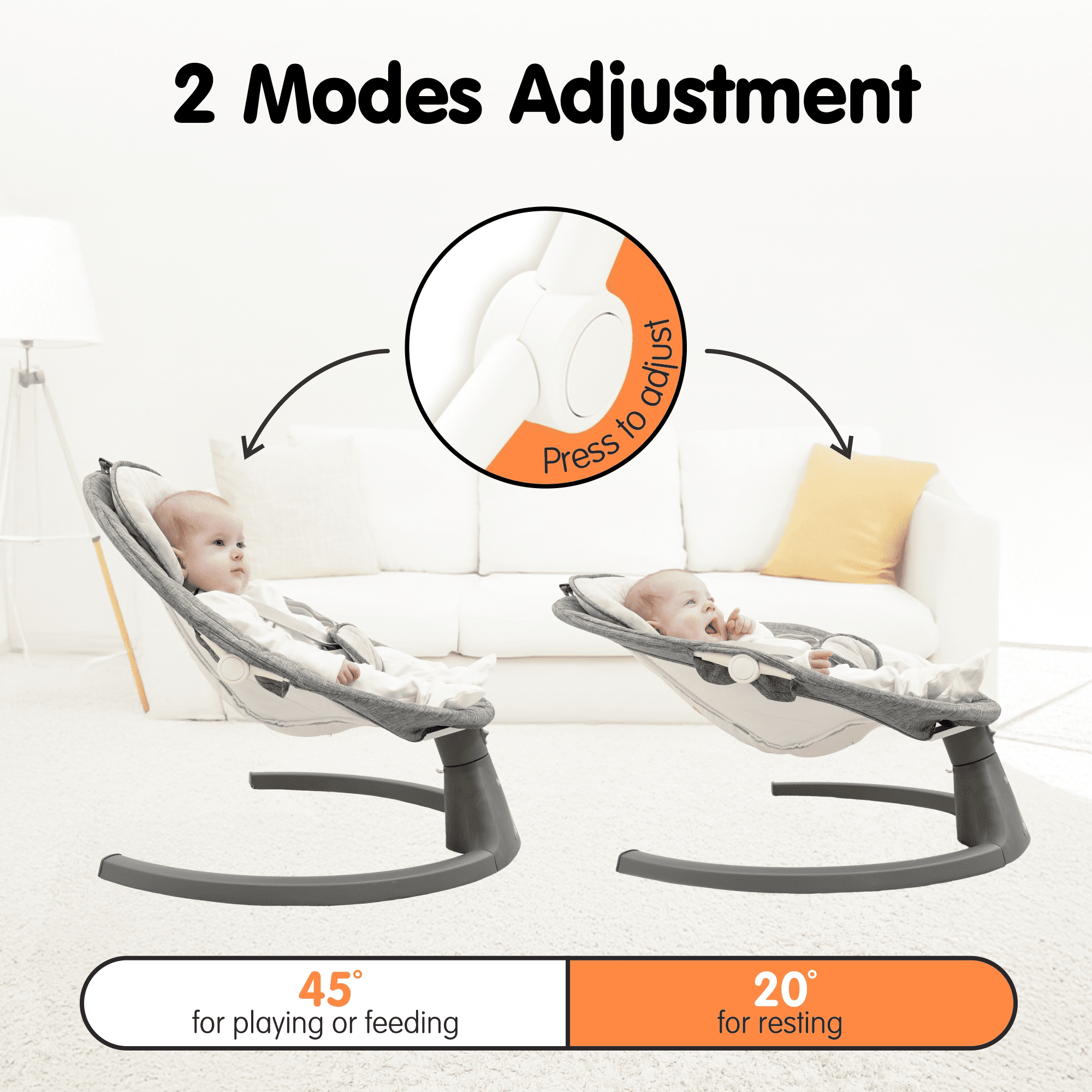 Aprpink 5 in 1 Large Baby Swing Bouncer with Rocking, Mosquito Net&Cute Toys Gray Striped for Toddler, 1 Count