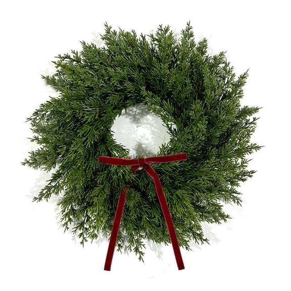 NOVELAR Realistic 12 Inch Norfolk Pine Wreath with 5x7 Inch Bow, Classic Festive Touch for Christmas and Winter Displays, Ideal for Indoor and Outdoor Seasonal Decorating
