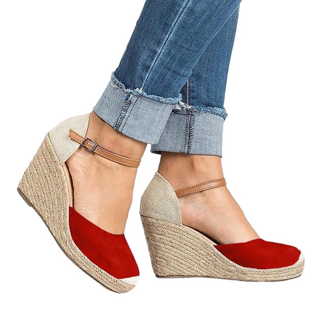 Leozcaa Women's Wedge Sandals Closed Toe Espadrilles Platform High Heels with Adjustable Ankle Straps