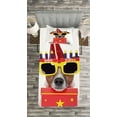 thumbnail image 3 of Ambesonne Birthday Party Quilted Bedspread Set 2 Pcs, Party Dog Sunglasses, Twin Size, Yellow and Red, 3 of 3