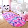 thumbnail image 2 of Junovo Fluffy Oval Rug Soft Tie Dye Area Rugs Shaggy Colorful Carpet Plush Bedside Carpet for Teen Dorm Baby Nursery,2.6 x 5.3ft,Hot Pink, 2 of 7
