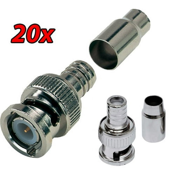 Evertech Professional RG59 BNC Male Crimp-on Connector Coax Cable Adapter for Security Camera 20 Pcs