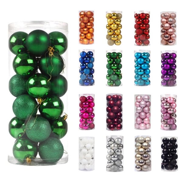 ¡Liquidación de ahorros navideños! PRETXORVE Bola decorativa navideña de plástico galvanizado de 3 cm, 24 unidades. Bola navideña de barril para colgar en el techo del centro comercial.