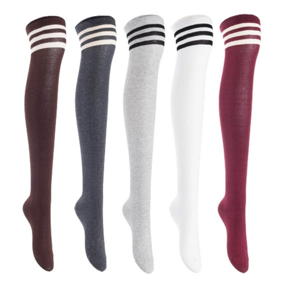 Lian LifeStyle Women's 5 Pairs Adorable Comfortable Soft Thigh High Over Knee High Cotton Socks, Size 6-9, JMYP1022 Coffee, DarkGrey, LightGrey, White, Wine