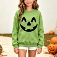 thumbnail image 4 of fnnxnal Girls Hall-oween Sweatshirt, Mint Green Pumpkin Face Crewneck Pullover for Kids 2-13 Years,Size 2-3 T, 4 of 8