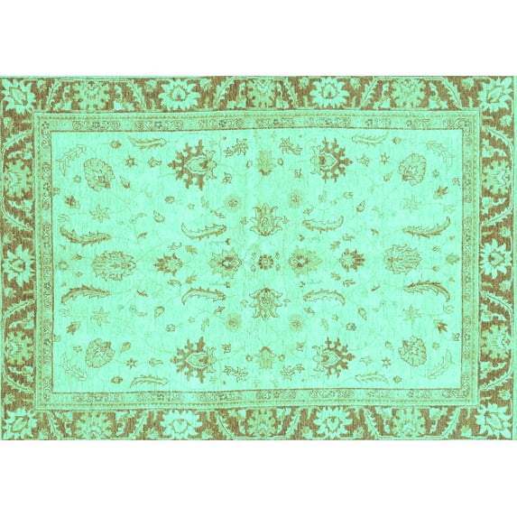 Ahgly Company Machine Washable Indoor Rectangle Oriental Turquoise Blue Modern Area Rugs, 2' x 4'