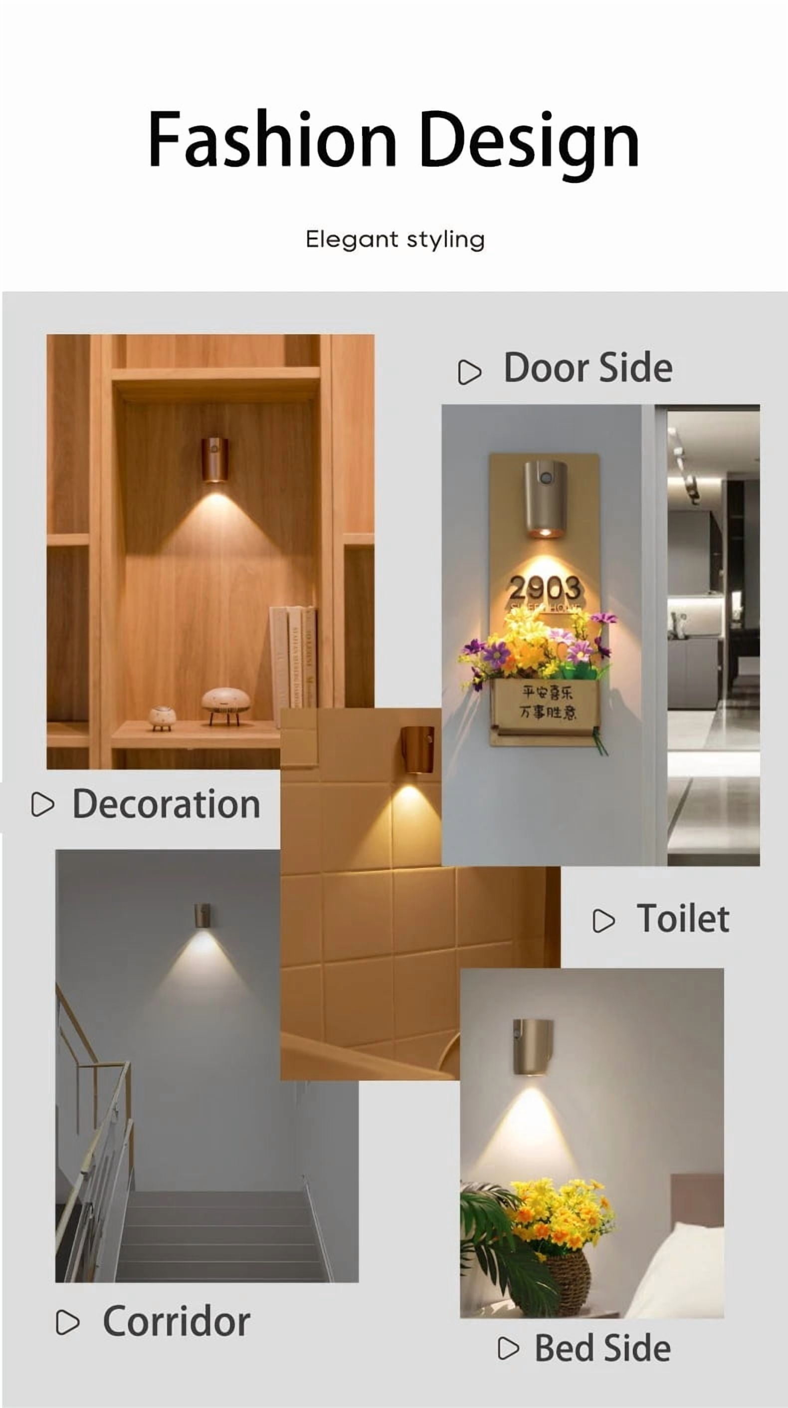 LED Motion Sensor Wall Light Magnetic Mounted USB Rechargeable Night Lamp Dimmable Ambient Lighting for Hallway Stairs Bedroom
