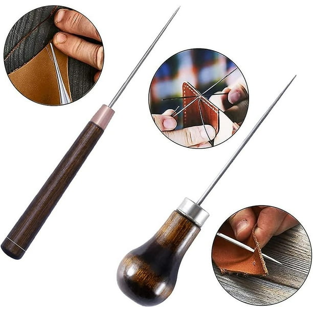 Punzón de 4 piezas con mango de madera, punzón de cuero, punzón de costura, punzón de mango de madera, punzón de madera, para costura de cuero, bricolaje hecho a mano de cuero, Stitcher Banban