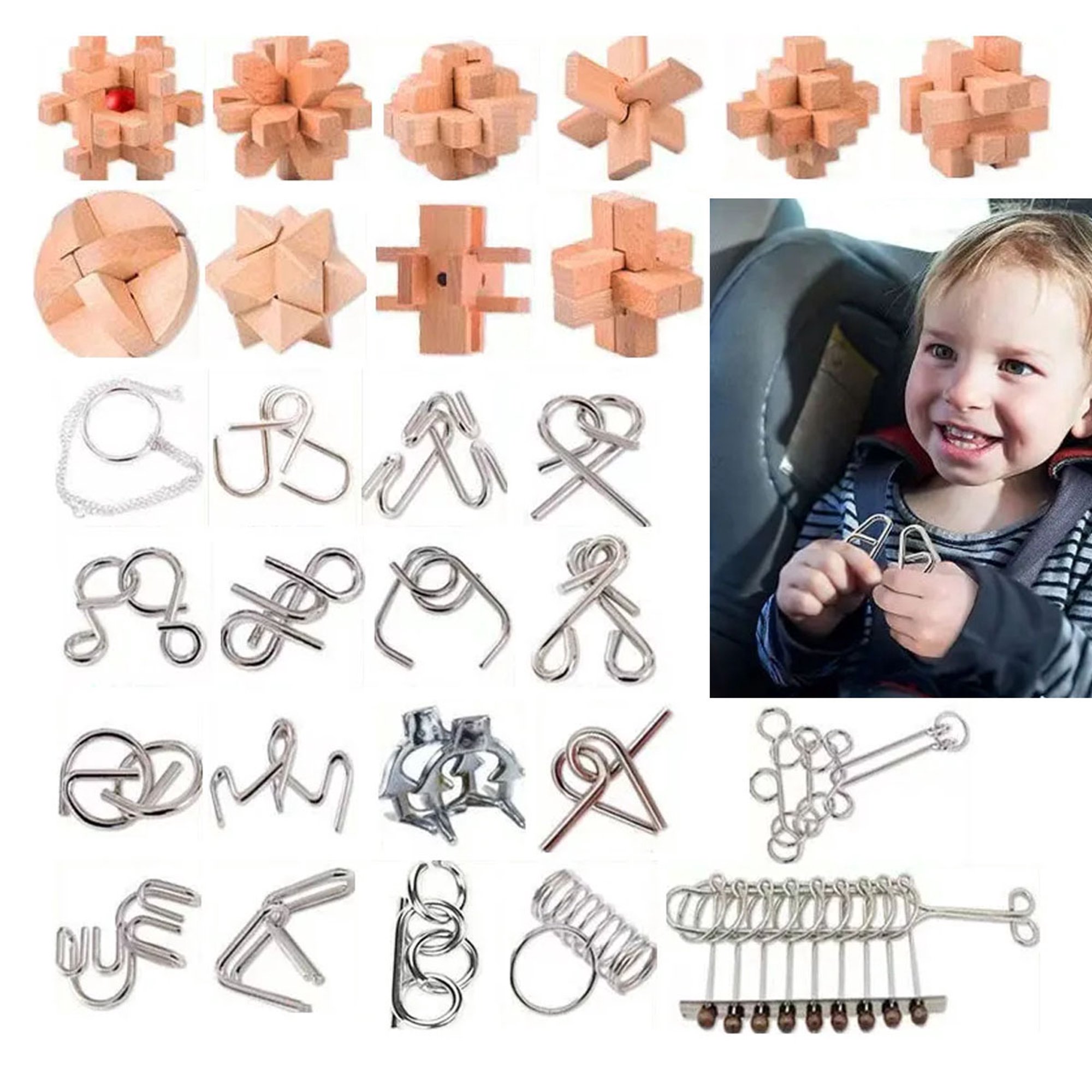 24 Puzzles Métalliques Casse-tête Cerveau – Test IQ – Jeu Voyage Pochette – Idée Cadeau Originale