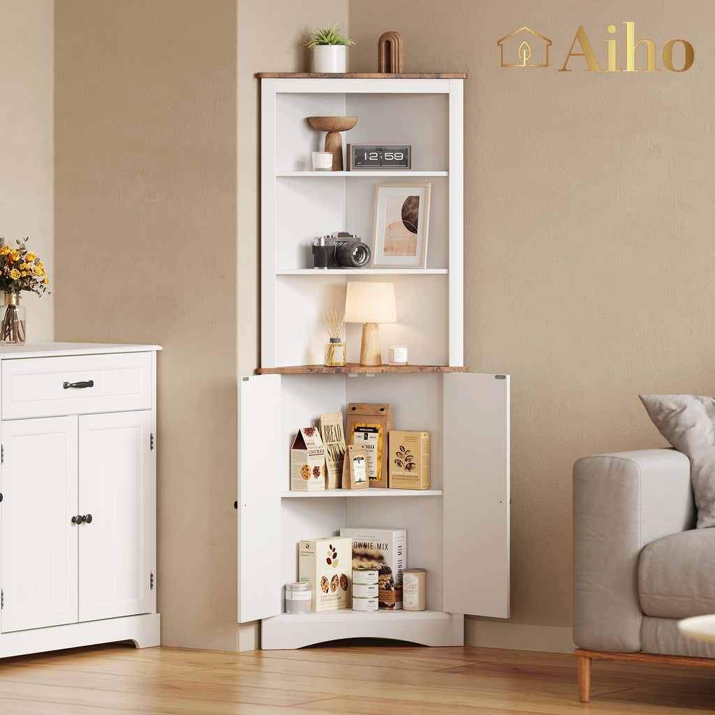 Aiho 33" Bathroom Storage Cabinet, Bathroom Floor Cabinet with 4 Drawer & 2 Shelves, Wooden Freestanding Cupboard for Bathroom - White