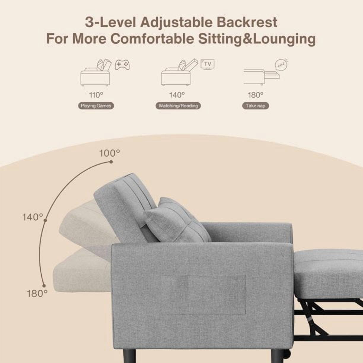 Recliner Chair,3 in 1 Convertible Sofa Bed with Adjustable Backrest for Office,Bedroom,Light Gray