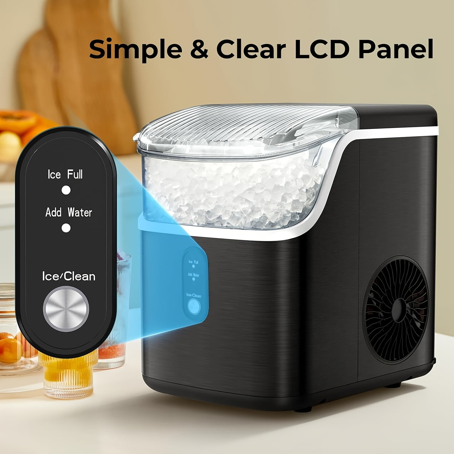 Countertop Nugget Ice Maker, 26/35 Lbs Daily Output, Pebble/Sonic/Bullet/Cube Ice, Self-Cleaning, with Ice Scoop & Basket, Silver Stainless Steel, for Home Kitchen Use